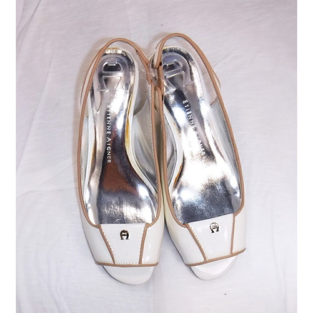 Etienne Aigner White Gold Heels Sandals - Picture 3 of 5